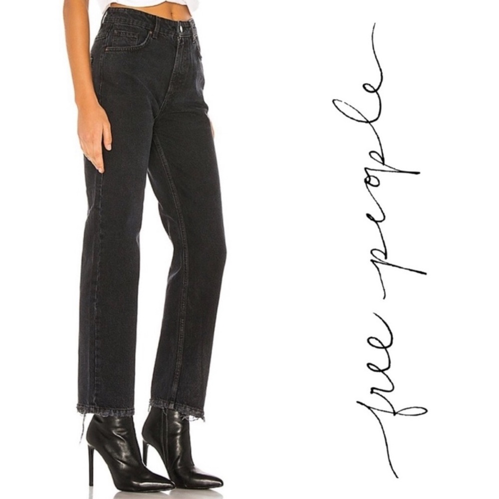 We The Free People Dakota Straight Leg Jeans Sz 25 High Rise Vintage Black Denim